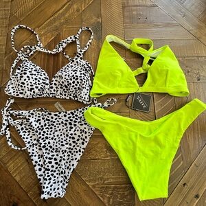 Zaful Forever Young Bikinis Lot of 2 NWT Size 6 (M) Neon Green and Black/White